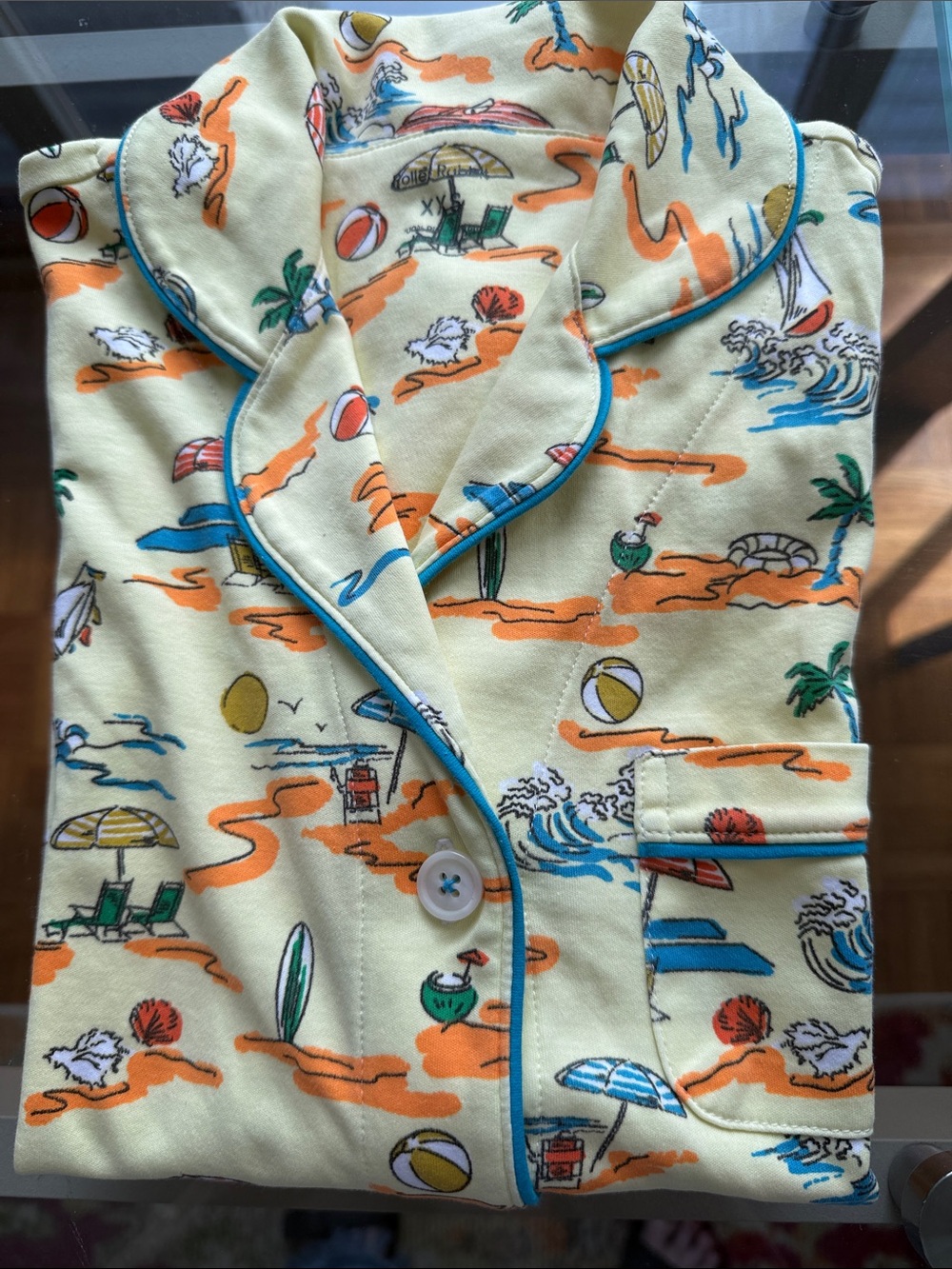 Roller Rabbit Beach Party Polo Pajama Top. Yellow multi. Woman’s size XXS.